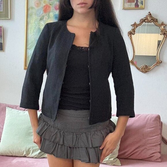 Black Tweed Banana Republic Jacket with Clasps - Picture 4 of 8